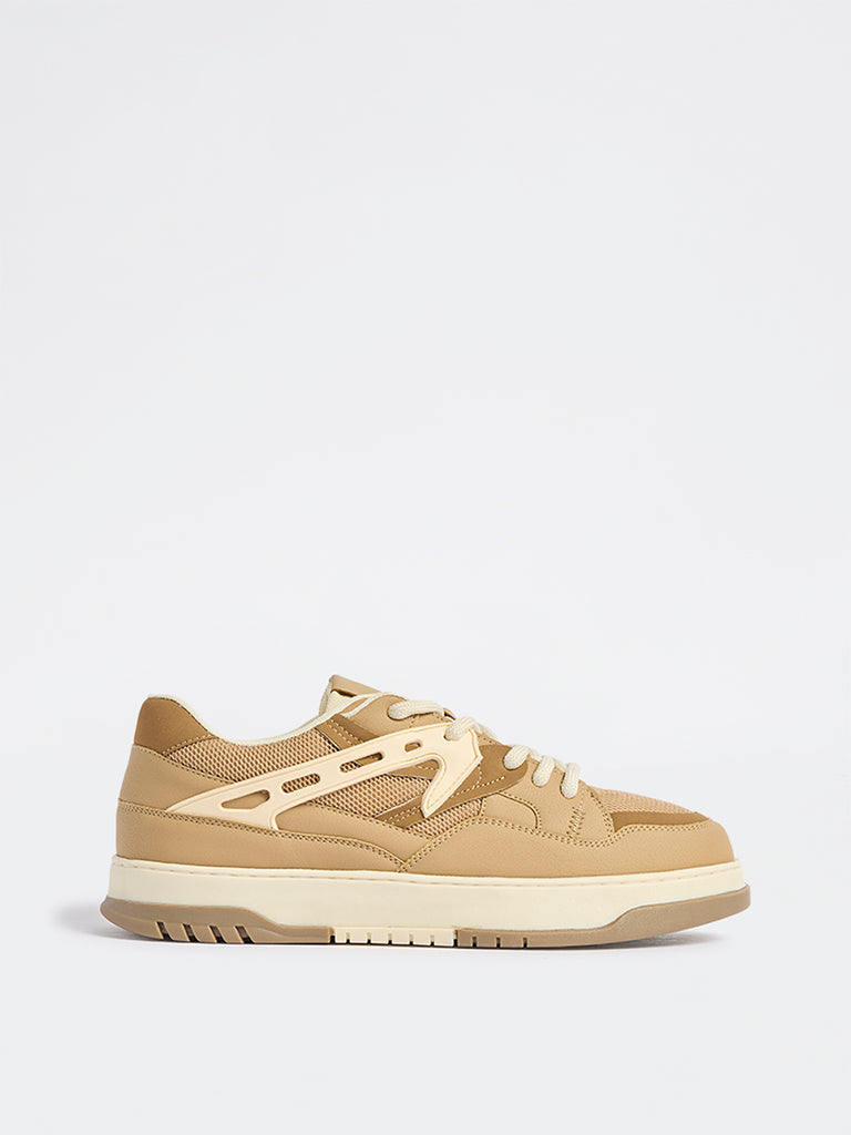 SOLEPLAY Brown Mesh-Detailed Lace-Up Sneakers