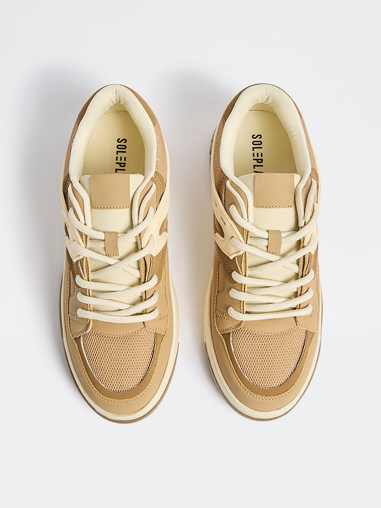 SOLEPLAY Brown Mesh-Detailed Lace-Up Sneakers