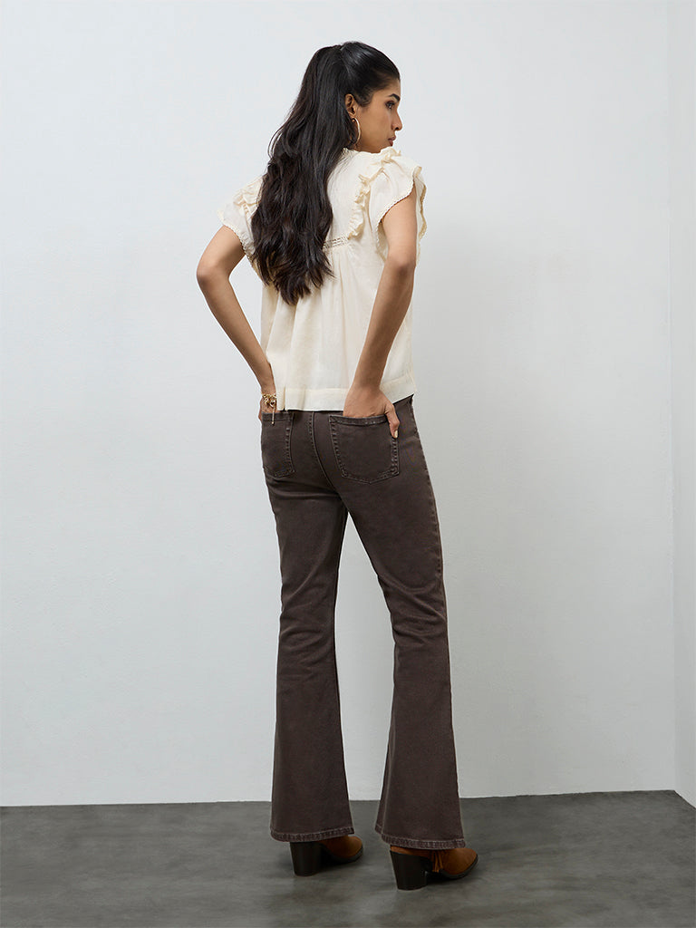 LOV Dark Brown Solid High-Rise Jeans