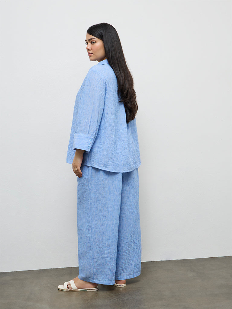 Gia Light Blue Textured High-Rise Pants
