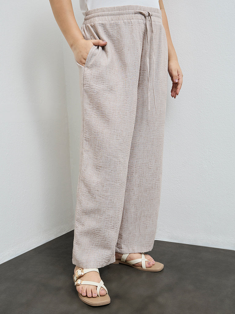 Gia Beige Textured High-Rise Pants