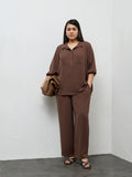Gia Dark Brown Textured High-Rise Pants
