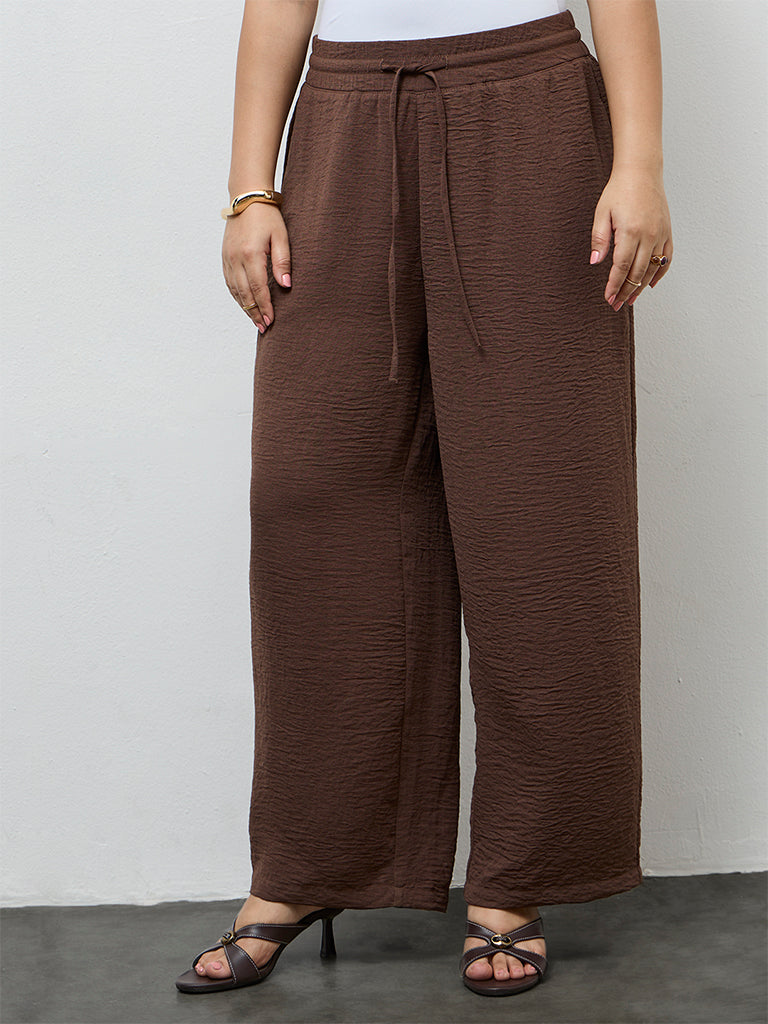 Gia Dark Brown Textured High-Rise Pants