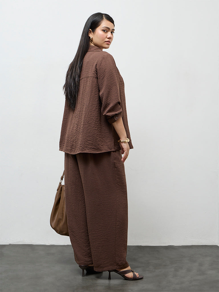 Gia Dark Brown Textured High-Rise Pants