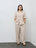 Gia Beige Striped High-Rise Trousers