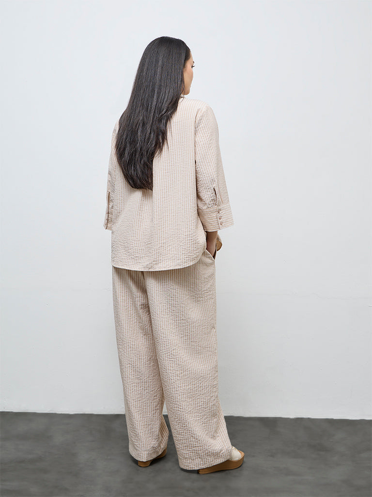 Gia Beige Striped High-Rise Trousers