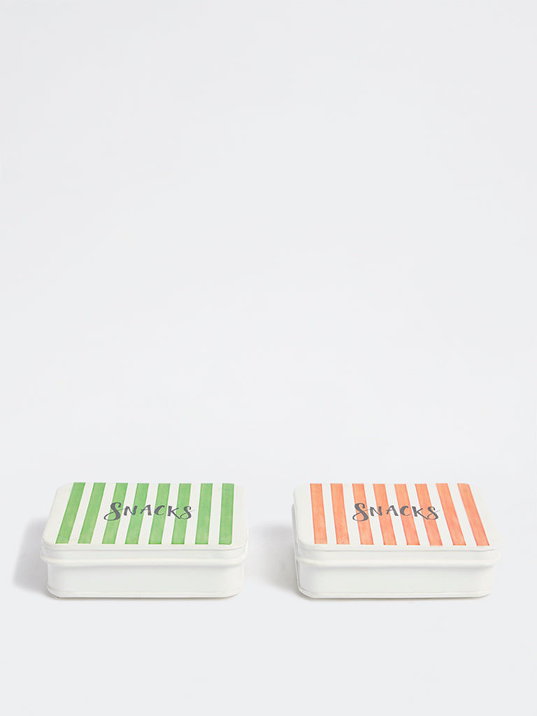 Westside Home Multicolour Striped Snacks Container with Lid - Set of 2