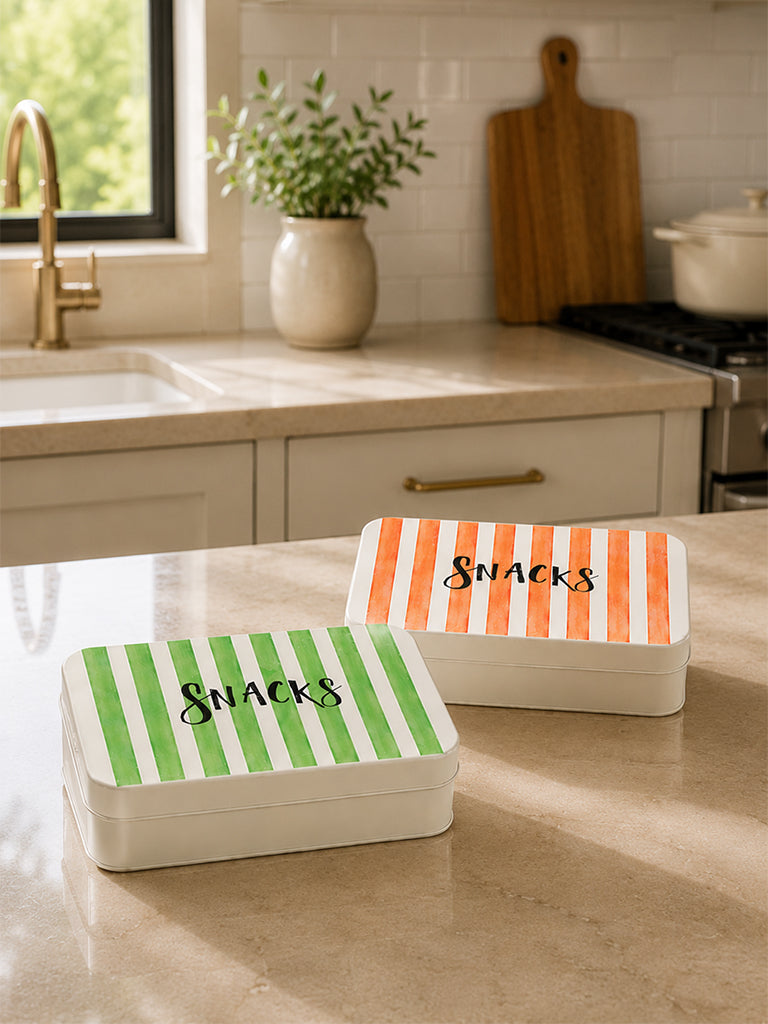 Westside Home Multicolour Striped Snacks Container with Lid - Set of 2
