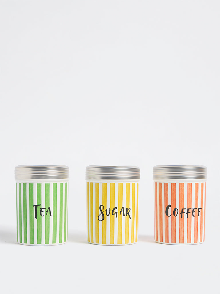 Westside Home Multicolour Striped Container with Lid - Set of 3