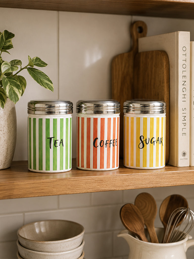 Westside Home Multicolour Striped Container with Lid - Set of 3