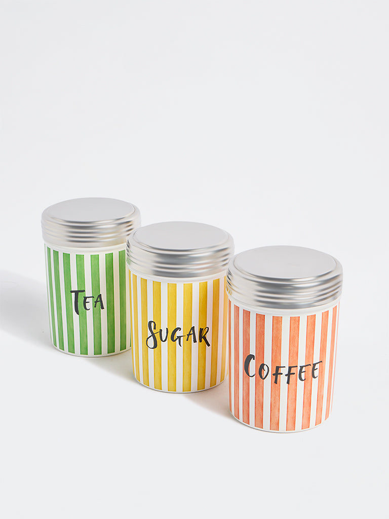 Westside Home Multicolour Striped Container with Lid - Set of 3