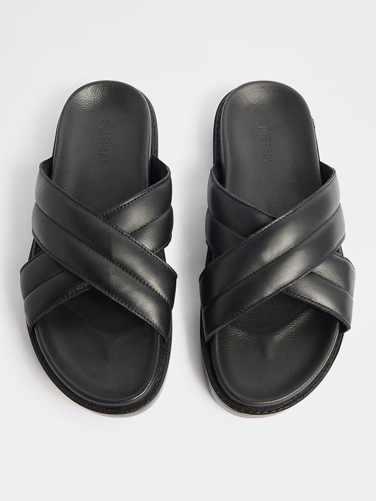 SOLEPLAY Black Criss-Cross Slip-On Sandals