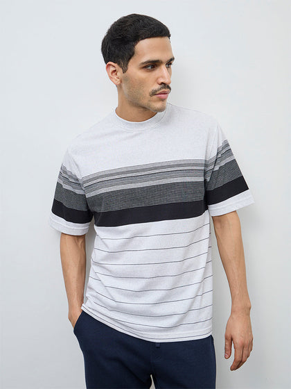 WES Lounge Navy Striped Relaxed-Fit Cotton-Blend T-Shirt