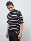 WES Lounge Black Striped Relaxed-Fit Cotton-Blend T-Shirt