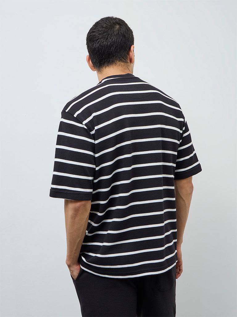 WES Lounge Black Striped Relaxed-Fit Cotton-Blend T-Shirt
