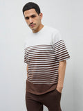 WES Lounge Brown Striped Relaxed-Fit Cotton-Blend T-Shirt