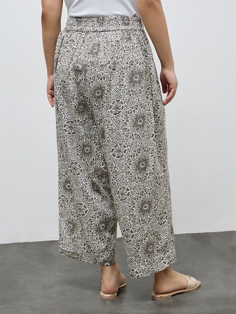 Diza Taupe Floral Design Pants