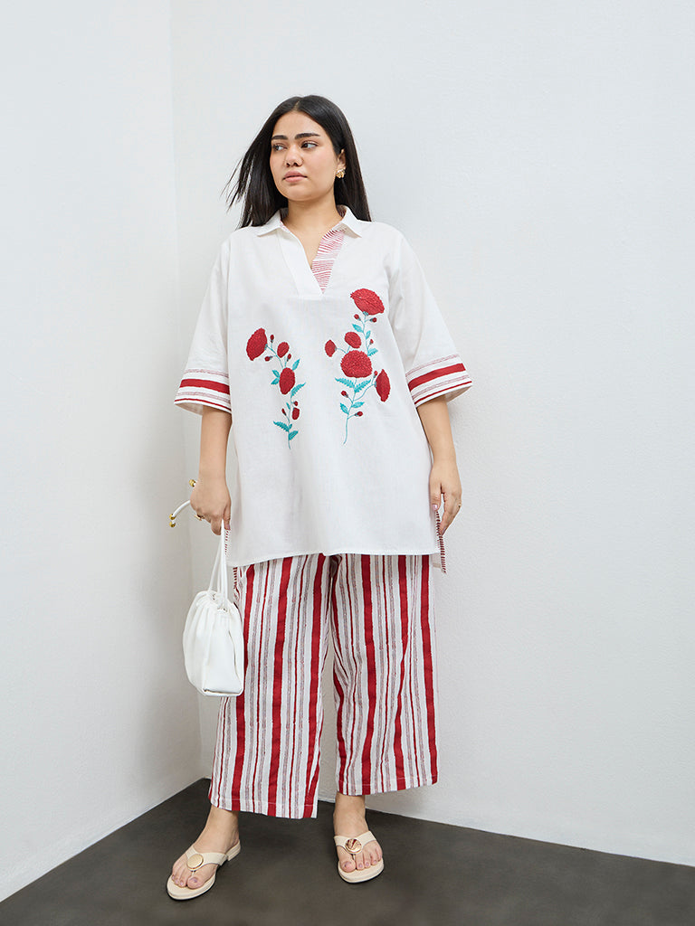 Diza Red Striped Cotton-Blend Pants