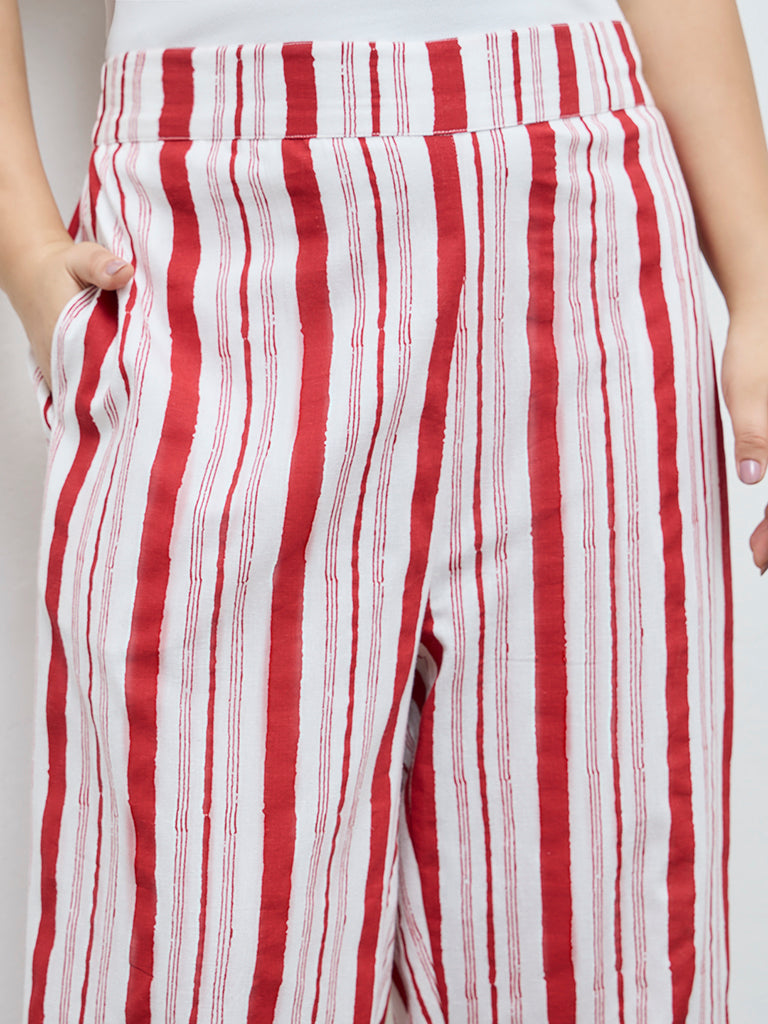 Diza Red Striped Cotton-Blend Pants