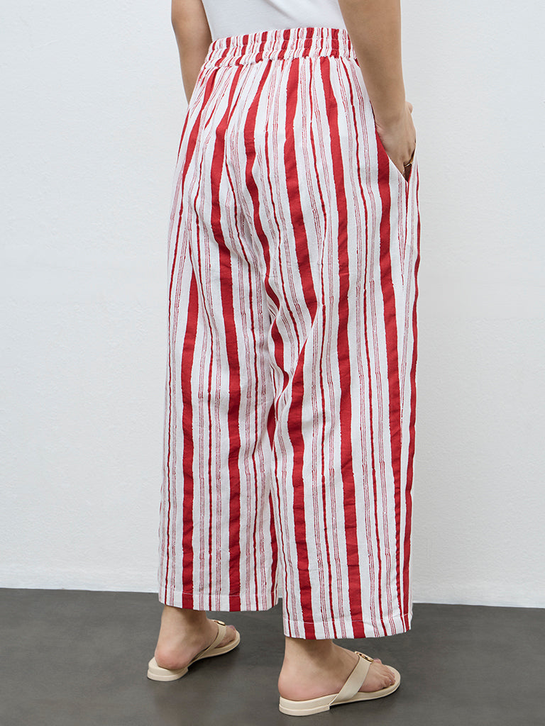 Diza Red Striped Cotton-Blend Pants