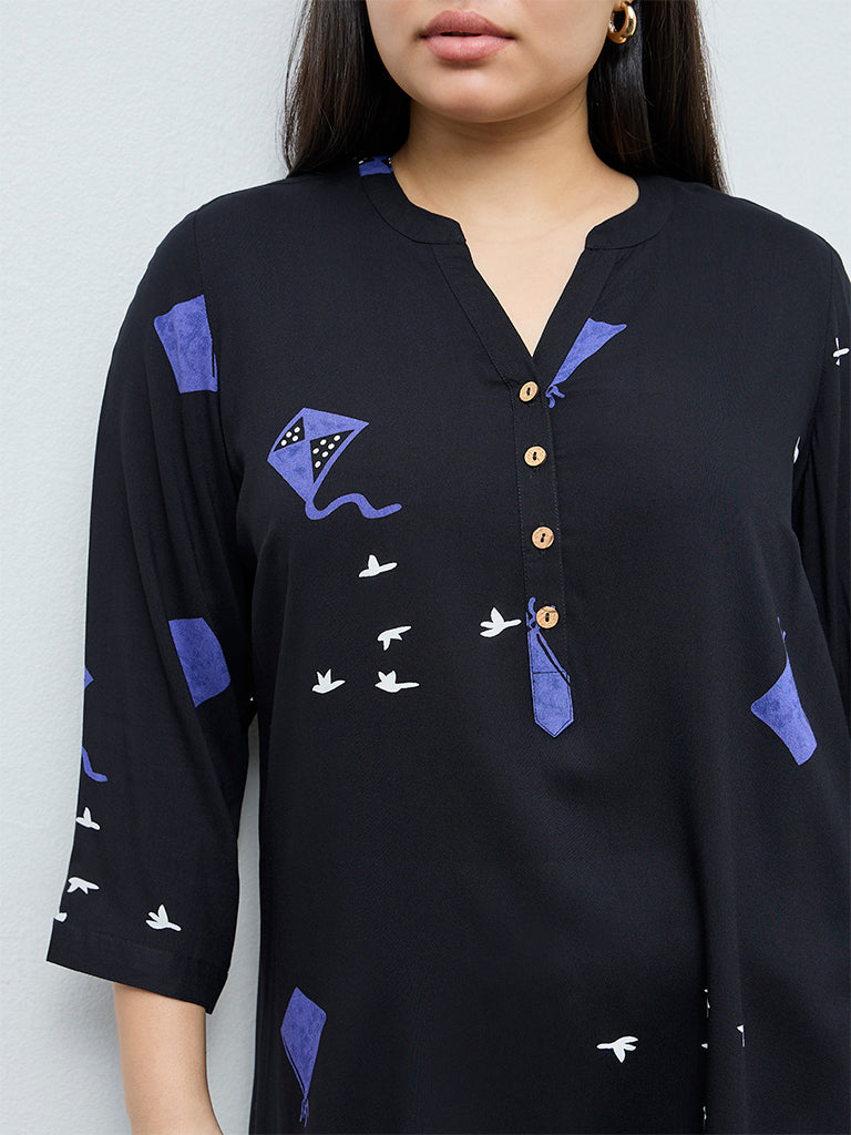Diza Black Printed A-Line Tunic