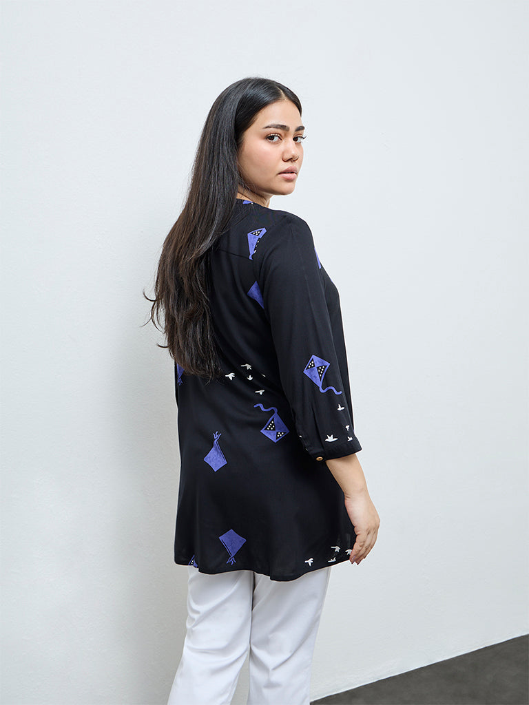 Diza Black Printed A-Line Tunic