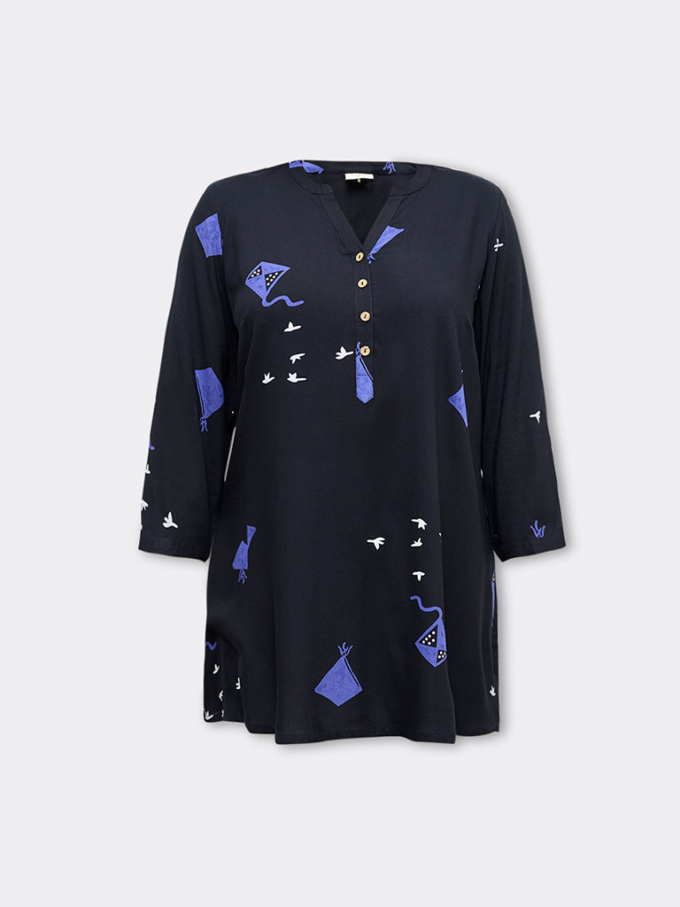 Diza Black Printed A-Line Tunic