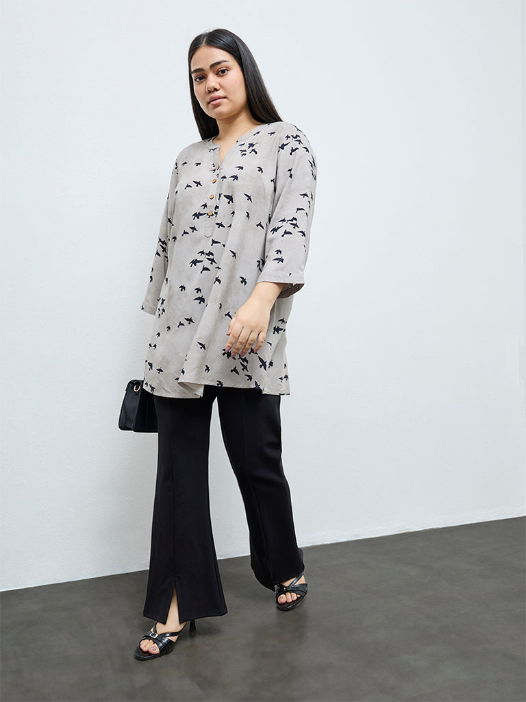 Diza Taupe Printed A-Line Kurta