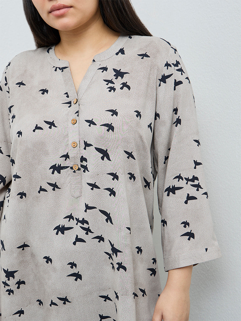 Diza Taupe Printed A-Line Kurta