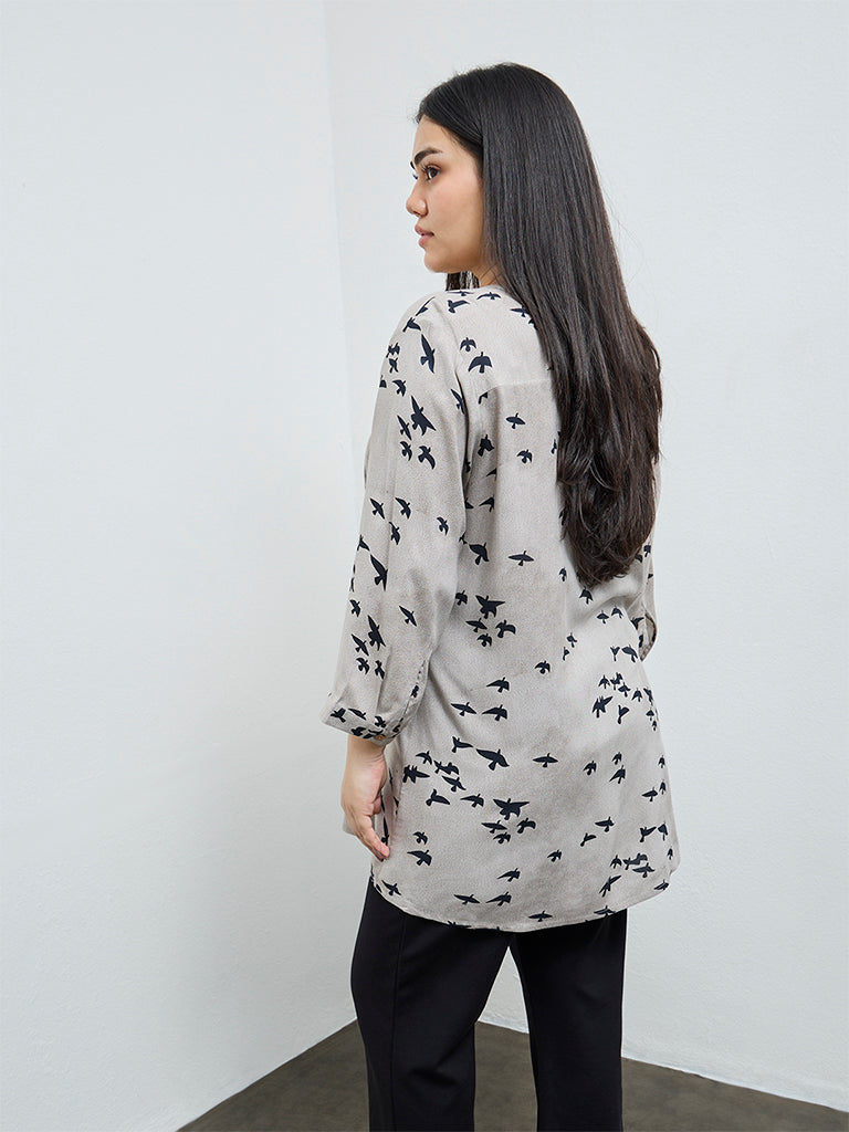Diza Taupe Printed A-Line Kurta