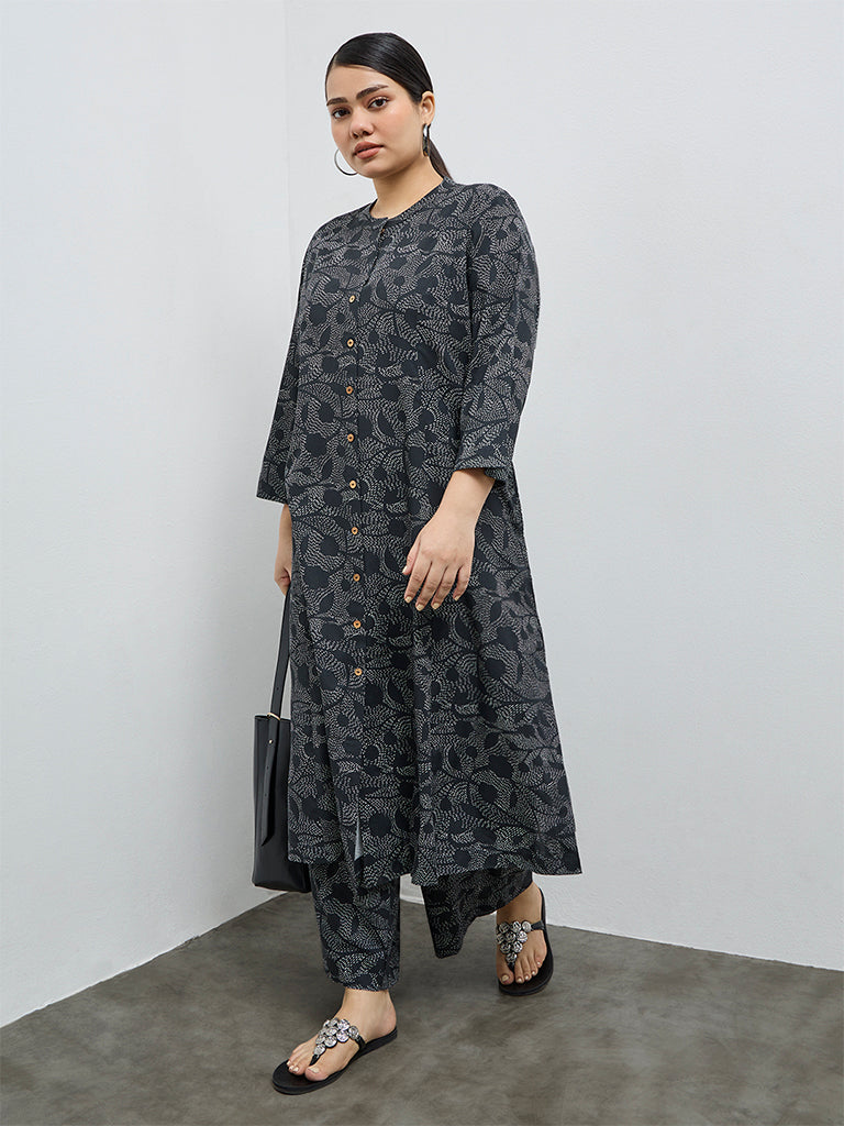 Diza Black Foliage Design A-Line Kurta