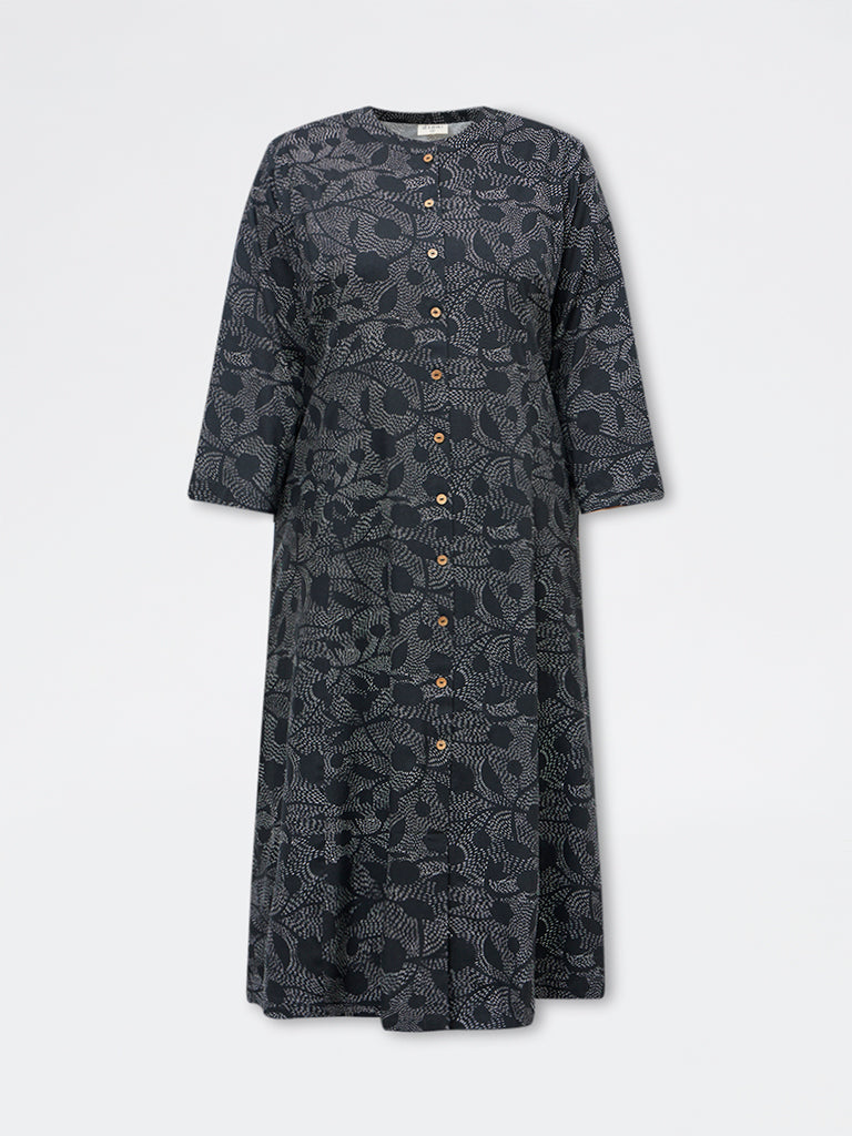 Diza Black Foliage Design A-Line Kurta