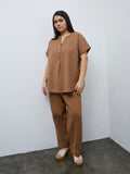 Gia Dark Taupe High-Rise Cotton Trousers