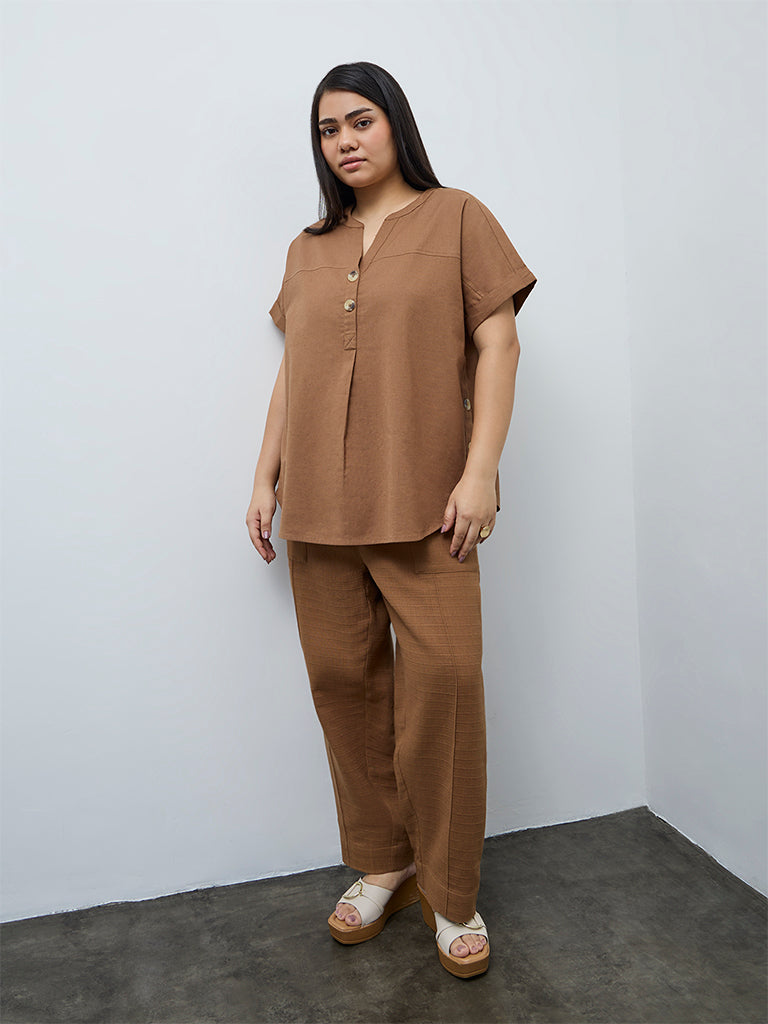 Gia Dark Taupe High-Rise Cotton Trousers