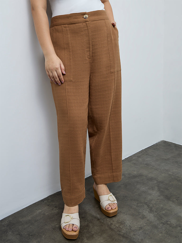 Gia Dark Taupe High-Rise Cotton Trousers