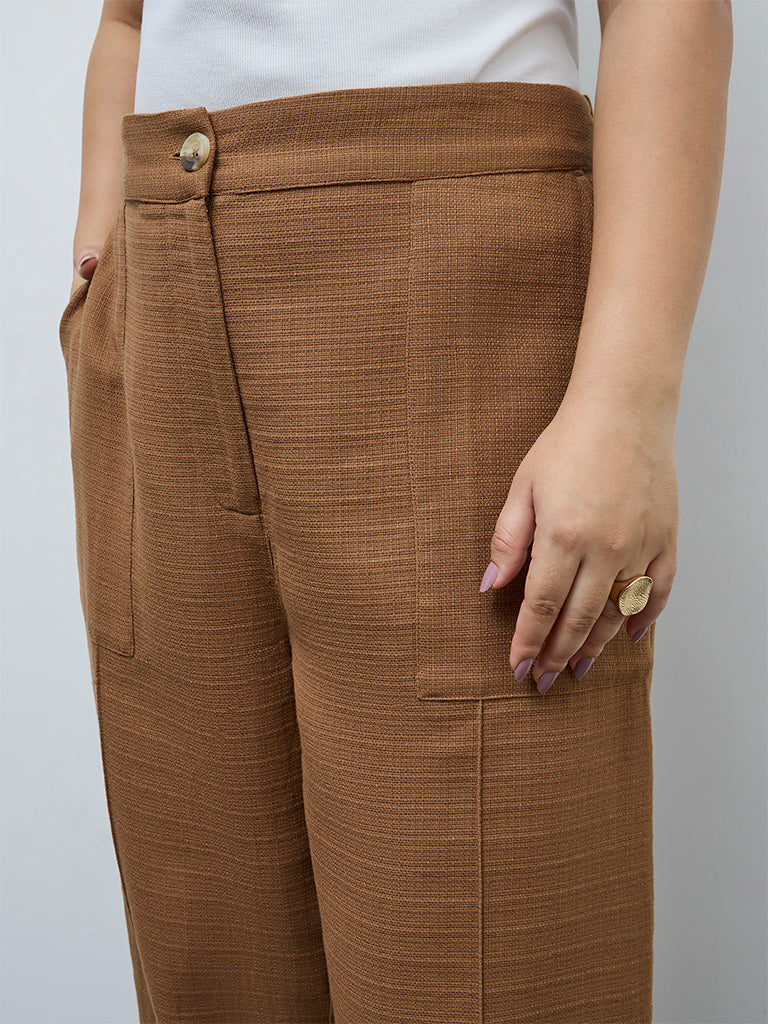 Gia Dark Taupe High-Rise Cotton Trousers