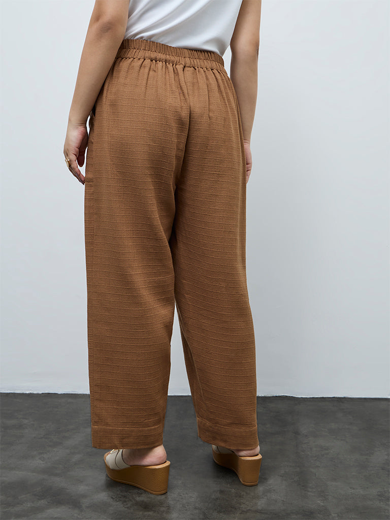 Gia Dark Taupe High-Rise Cotton Trousers