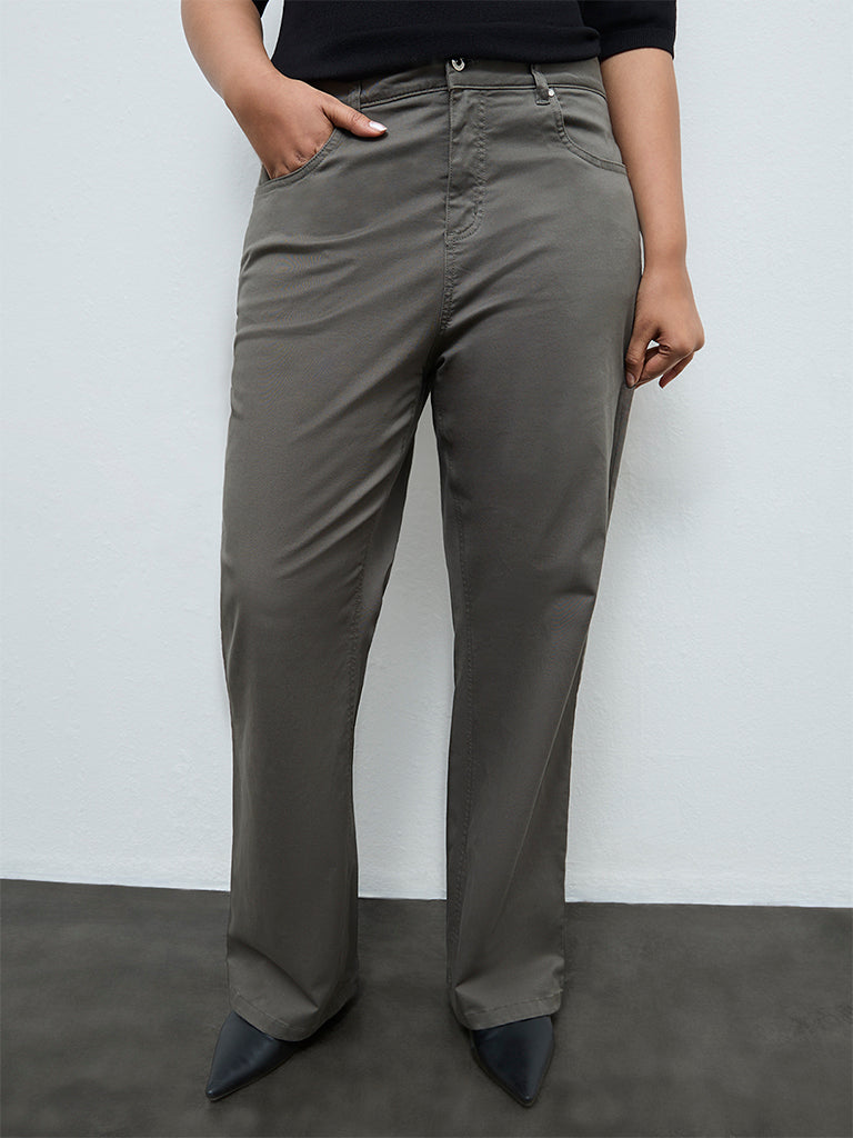 Gia Olive Solid High-Rise Cotton-Blend Trousers