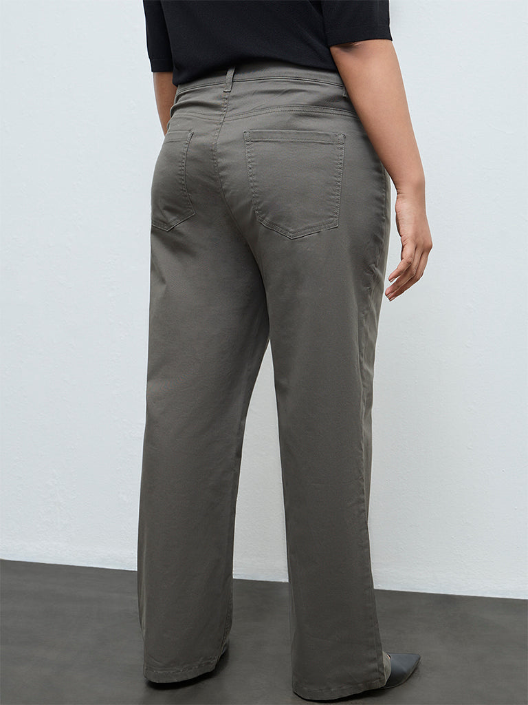 Gia Olive Solid High-Rise Cotton-Blend Trousers