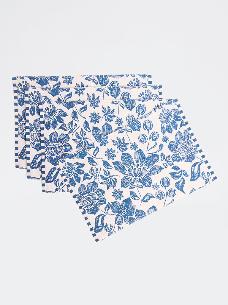 Westside Home Blue Floral Printed Placemats (Set of 4)