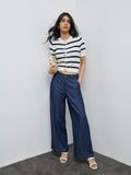 LOV Dark Blue Solid High-Rise Flared Jeans