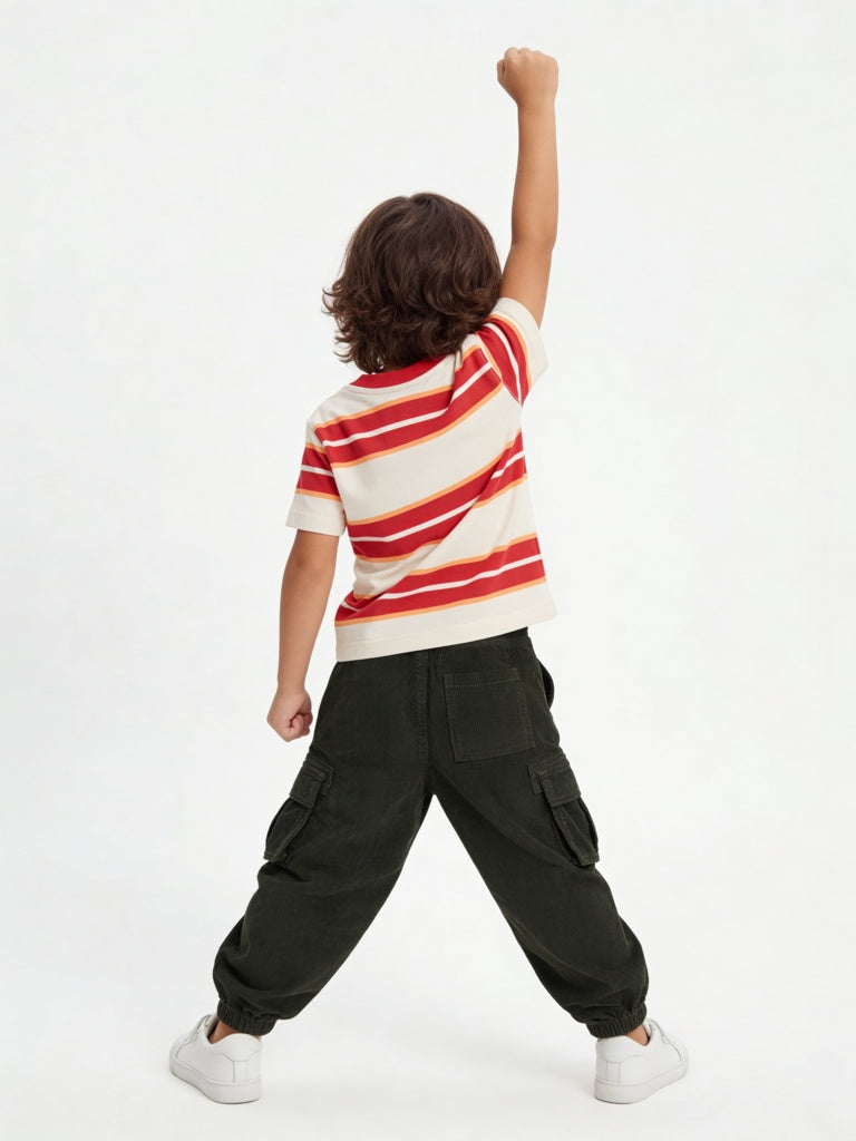 HOP Kids Boys Red Striped Cotton T-Shirt