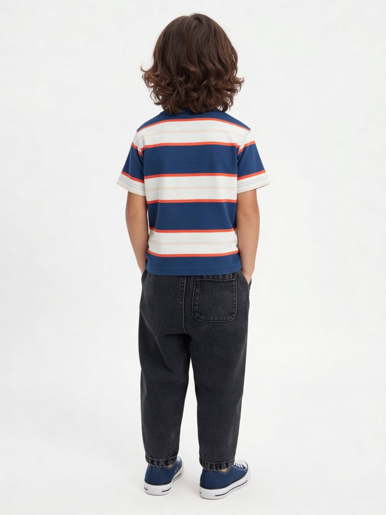 HOP Kids Boys Navy Striped Cotton T-Shirt