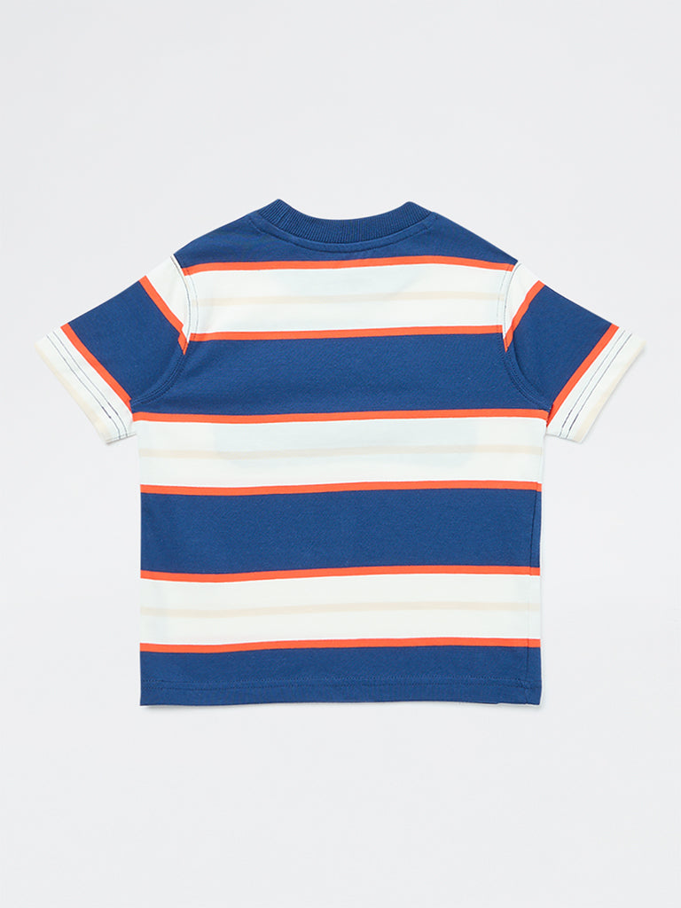 HOP Kids Boys Navy Striped Cotton T-Shirt