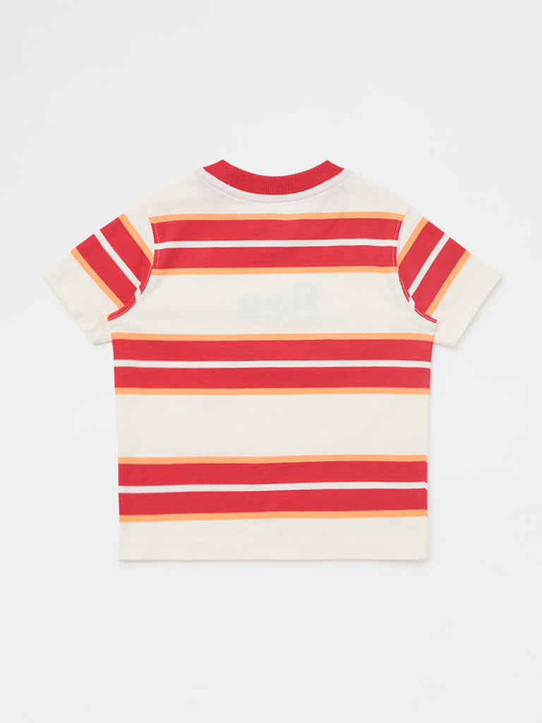 HOP Kids Boys Red Striped Cotton T-Shirt