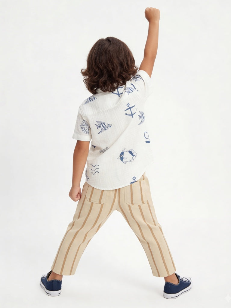 HOP Kids Boys White Sea-Inspired Cotton Shirt