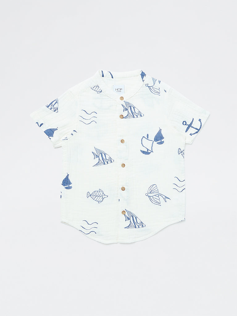 HOP Kids Boys White Sea-Inspired Cotton Shirt