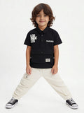 HOP Kids Boys Black Text Printed Cotton Shirt