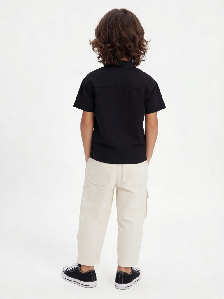 HOP Kids Boys Black Text Printed Cotton Shirt