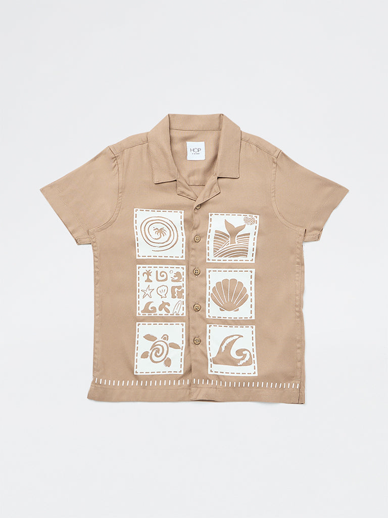HOP Kids Boys Taupe Graphic Printed Shirt